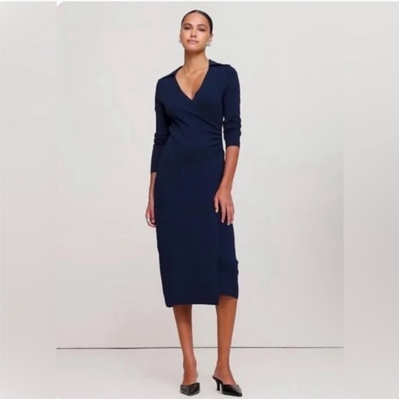 banana republic blue wrap dress Banana Republic Issa Collection Three-Quarter Sleeve Wrap Dress My Golden Beauty